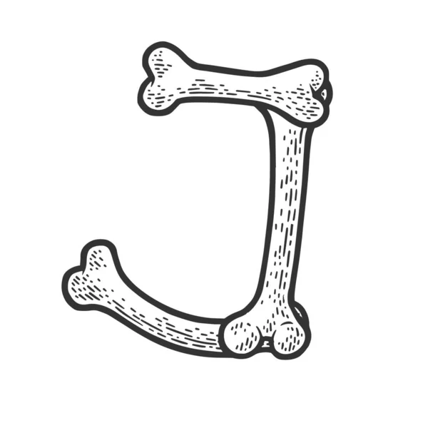 Litera J wykonana z kości szkic wektor ilustracja — Wektor stockowy
