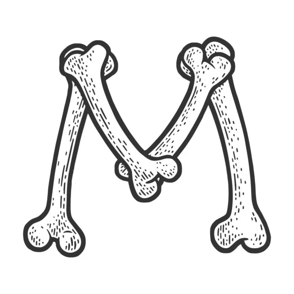 Letra M feita de ossos esboço ilustração vetorial — Vetor de Stock