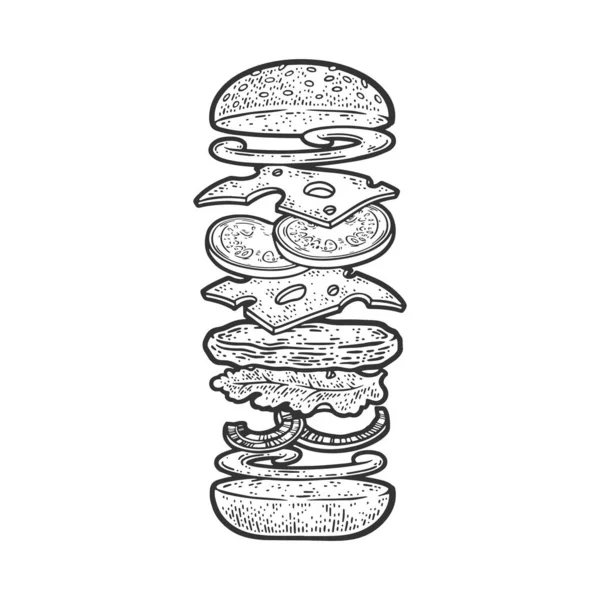 Componentes da ilustração do vetor do esboço do hambúrguer —  Vetores de Stock