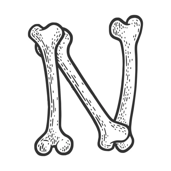 Літера N з кісток ескіз Векторні ілюстрації — стоковий вектор