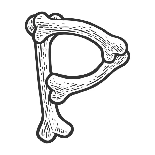 Buchstabe P aus Knochen Skizze Vektorillustration — Stockvektor