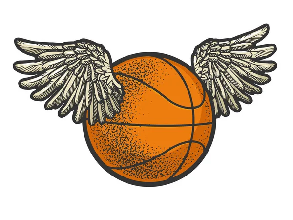 Basketbal bal met vleugels kleur schets vector — Stockvector