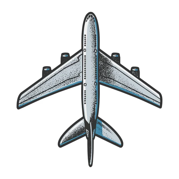Passagiersvliegtuig bovenaanzicht kleur schets vector — Stockvector