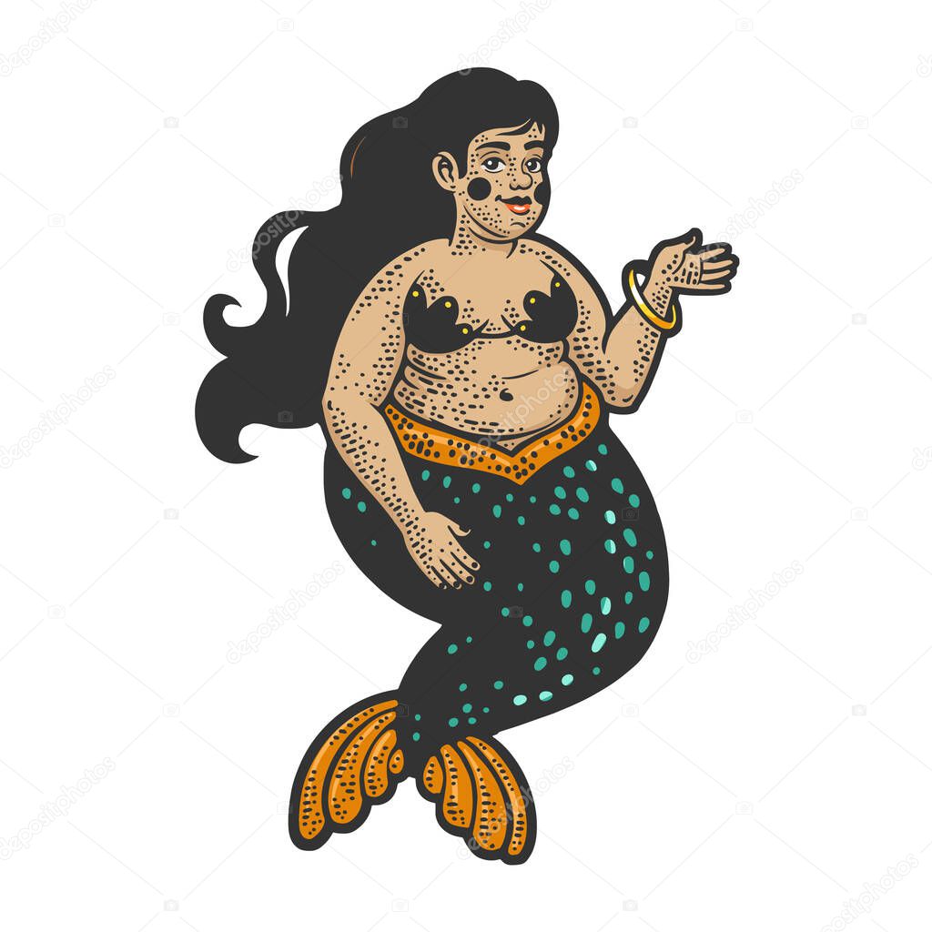fat mermaid color sketch vector illustration