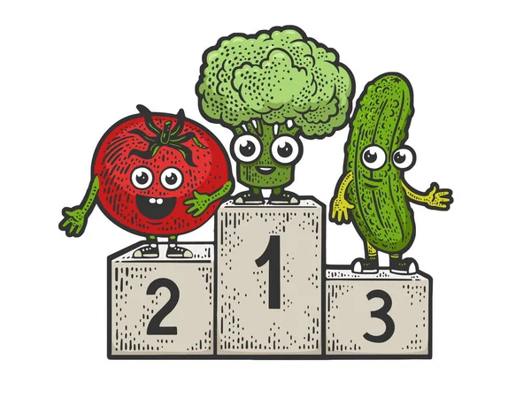 Dessin animé légumes piédestal ligne art couleur croquis — Image vectorielle