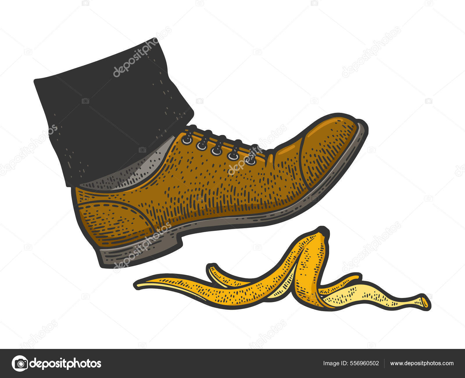 Foot steps on banana skin peel color sketch vector Stock Vector Image by  ©AlexanderPokusay #556960502