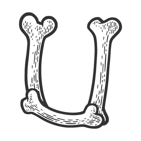 Lettera U fatto di ossa schizzo vettoriale illustrazione — Vettoriale Stock