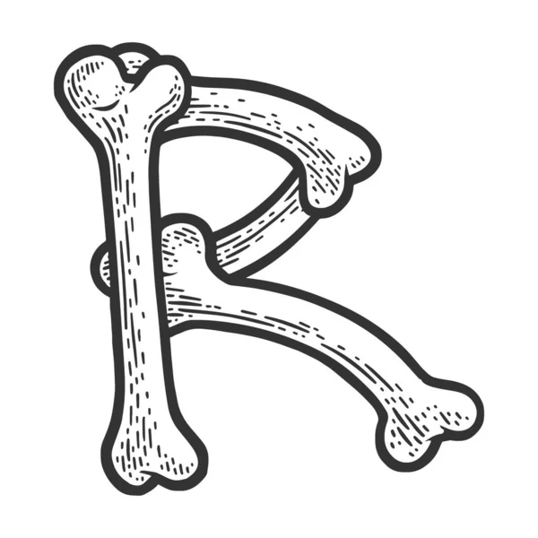 Letter R gemaakt van beenderen schets vector illustratie — Stockvector
