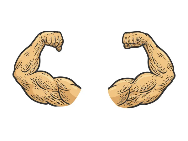 Muscular hands of strong man color sketch raster — Stock Photo, Image