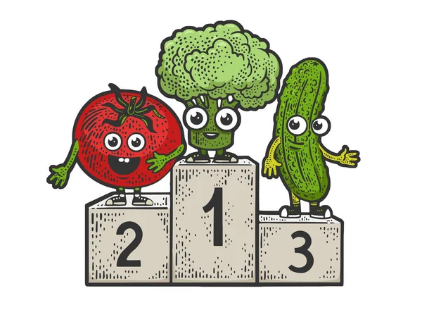Tecknad grönsaker piedestal linje konst färg skiss — Stockfoto