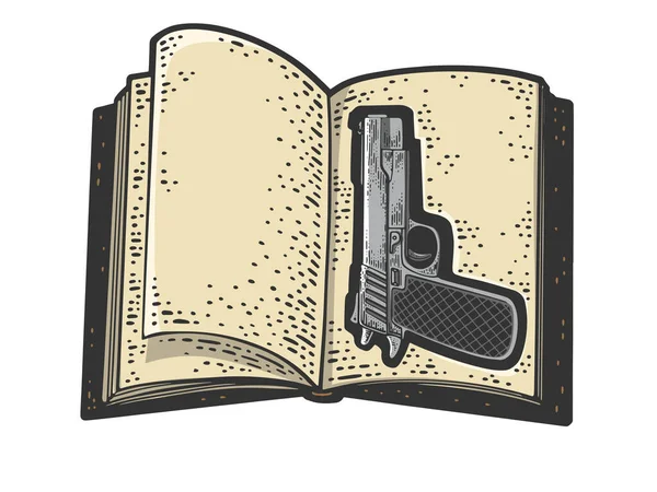 Pistol in boek cache kleur schets vector — Stockvector