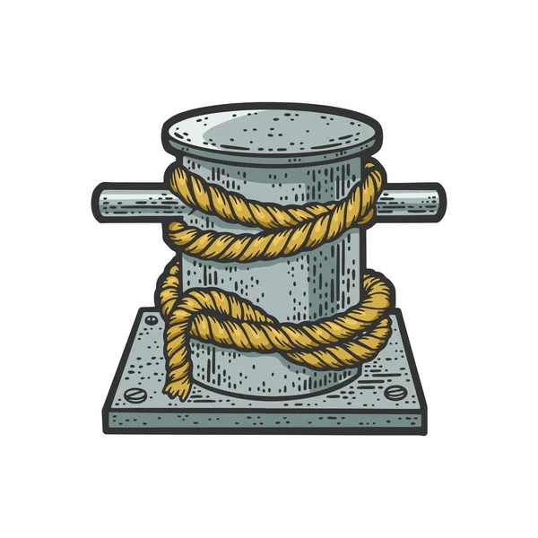 Bitt with rope bollard color sketch raster — Stock Photo, Image