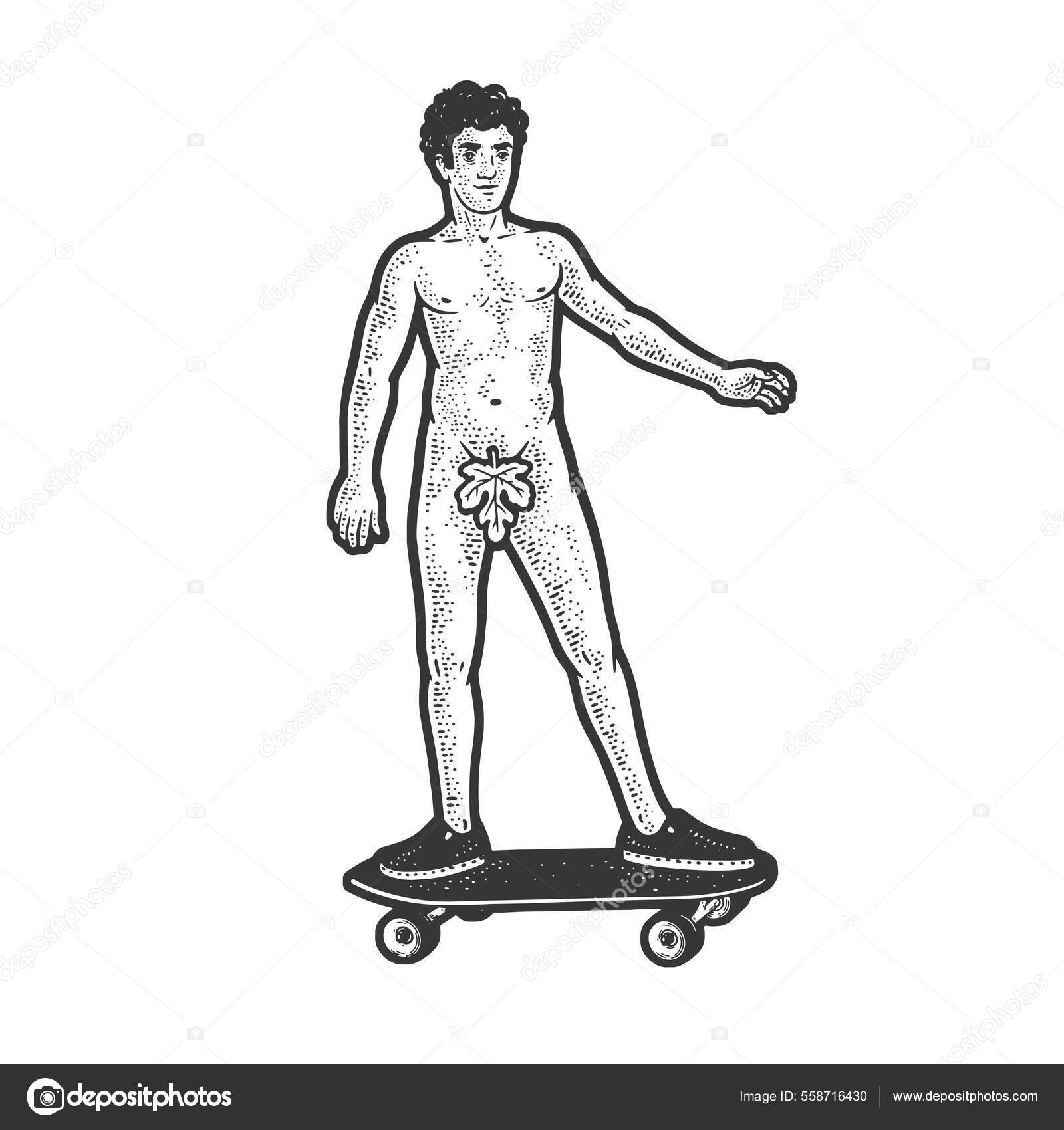 Adam monta un skateboard sketch vector ilustración Vector de stock