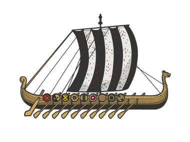 Viking gemisi renk çizimi vektör çizimi
