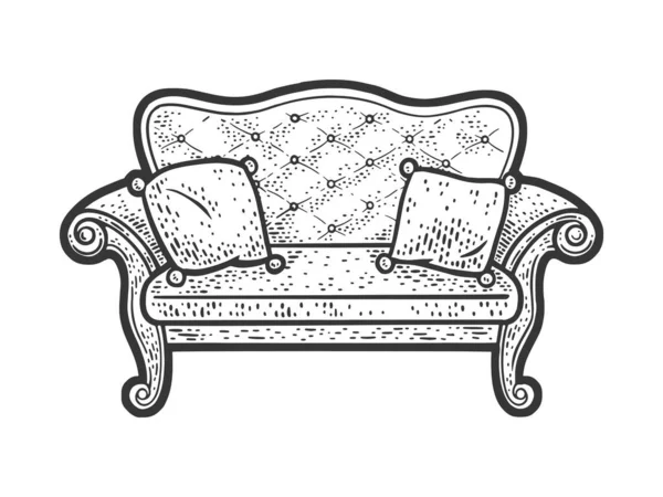 Acogedor sofá vintage con almohadas bosquejo vector — Vector de stock