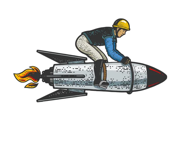 Ведучий на ракеті кольоровий ескіз Векторні ілюстрації — стоковий вектор