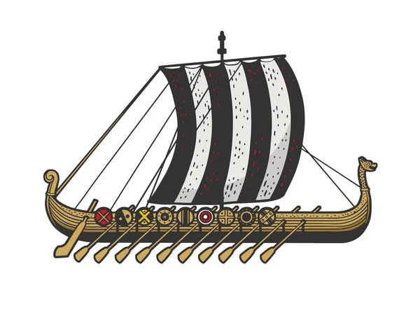 Viking ship color sketch raster illustration