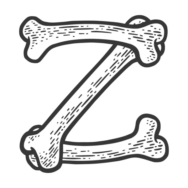 Letter Z made of bones sketch raster illustration — Stock Photo, Image
