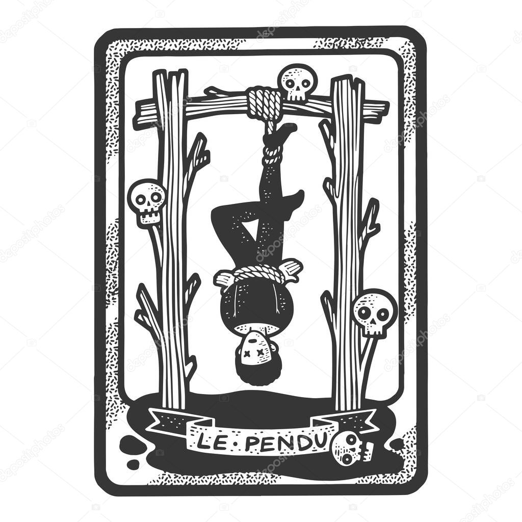 Tarot playing card hanged sketch raster