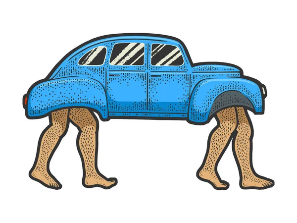 Bil på mänskliga ben färg skiss raster illustration — Stockfoto