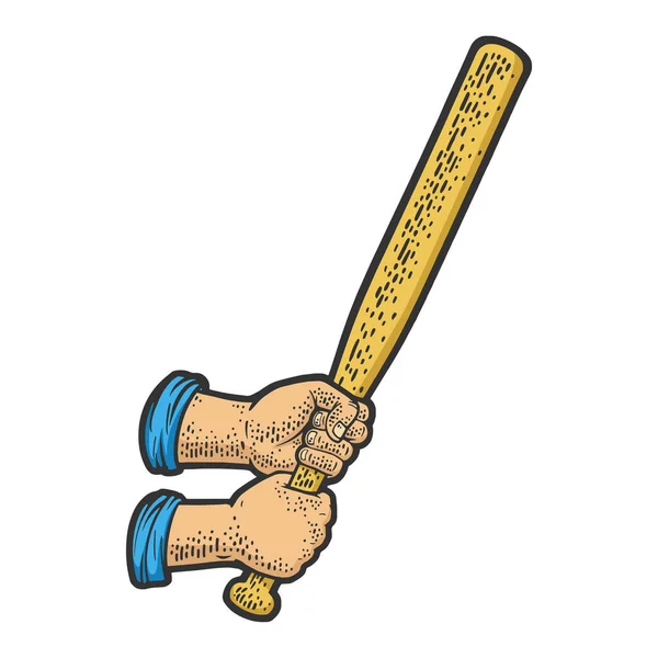 Hands with baseball bat color sketch raster — Stock Photo, Image