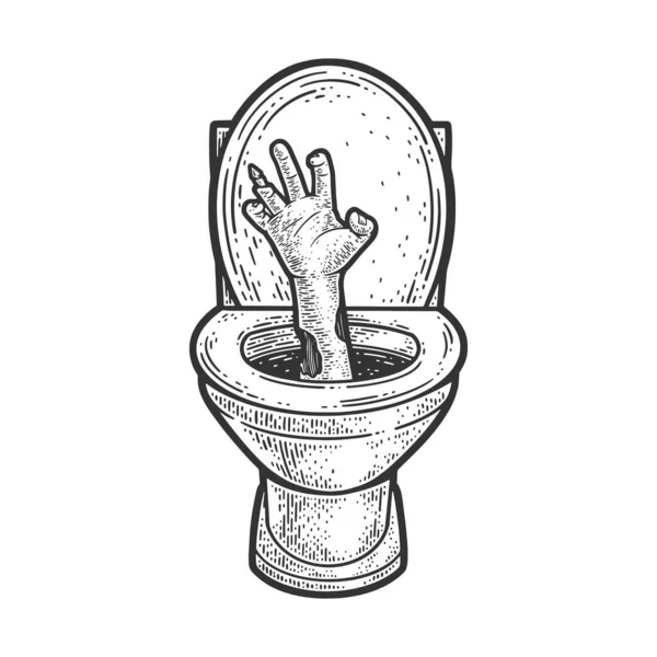 Zombie hand in toilet sketch vector illustration — стоковый вектор