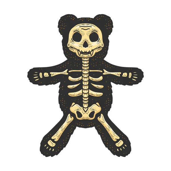 Teddy urso esqueleto linha arte cor esboço vetor — Vetor de Stock