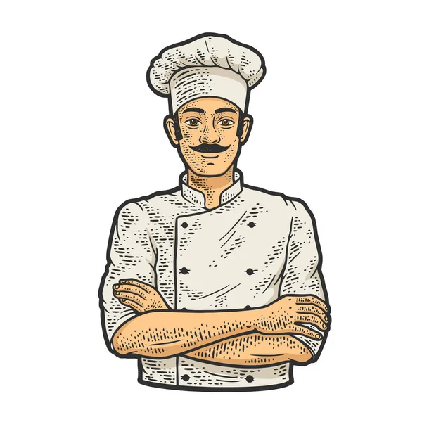 Chef hombre línea arte color bosquejo vector ilustración — Vector de stock