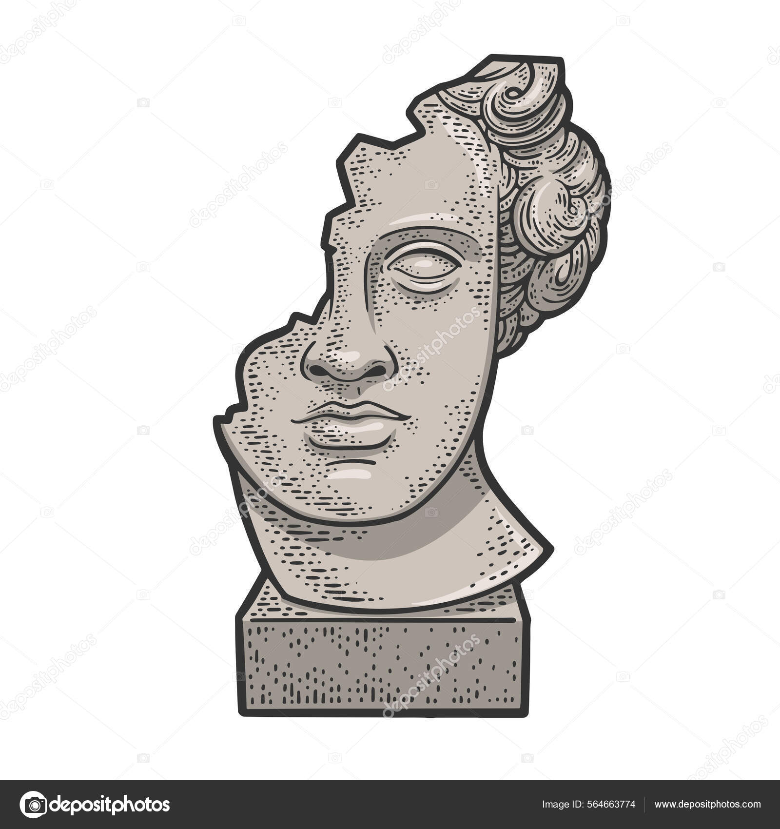 Gebrochener Kopf der Statue Farbskizze Vektor Stock-Vektorbild von  ©AlexanderPokusay 564663774, image size:1600x1700