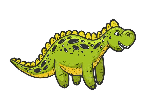 Suave brinquedo dinossauro cor esboço vetor ilustração —  Vetores de Stock