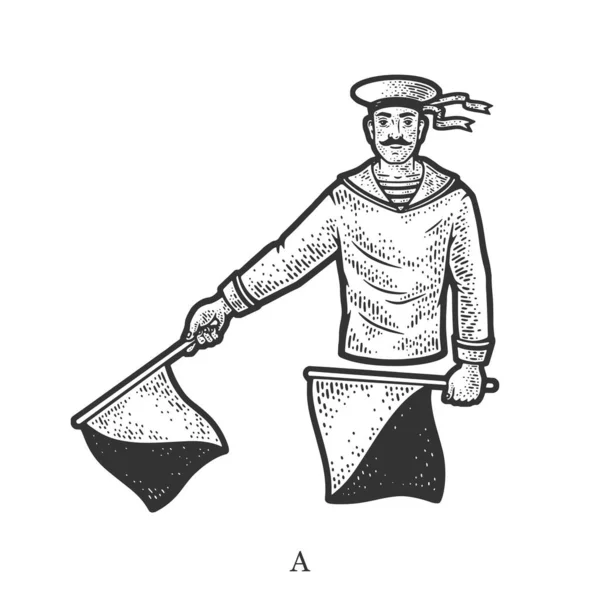 Прапор семафора літера Ескіз растрова ілюстрація — стокове фото