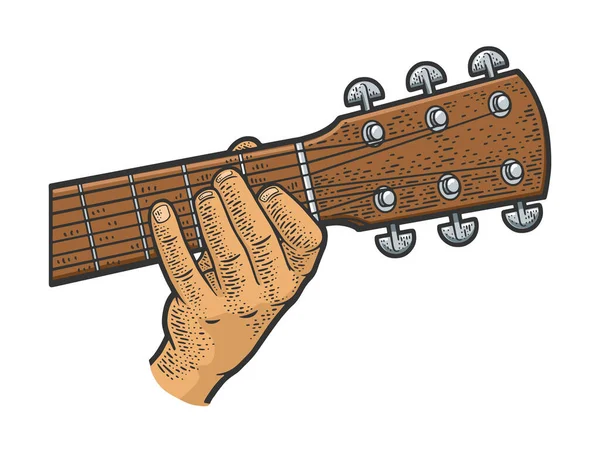 Hand play guitar line art color sketch vector — Stock Vector