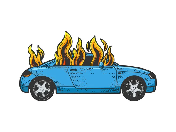 car on fire color sketch raster illustration
