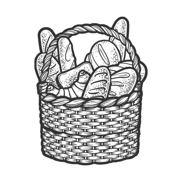 Basket of bread sketch vector illustration — Vector de stock