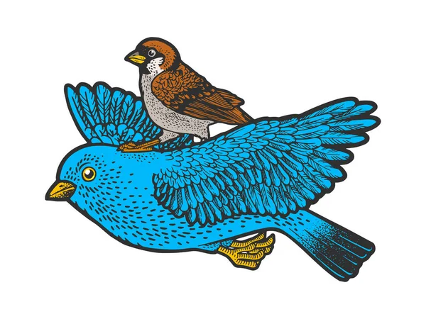 Bird ride bird while flying line art color sketch — Vector de stock