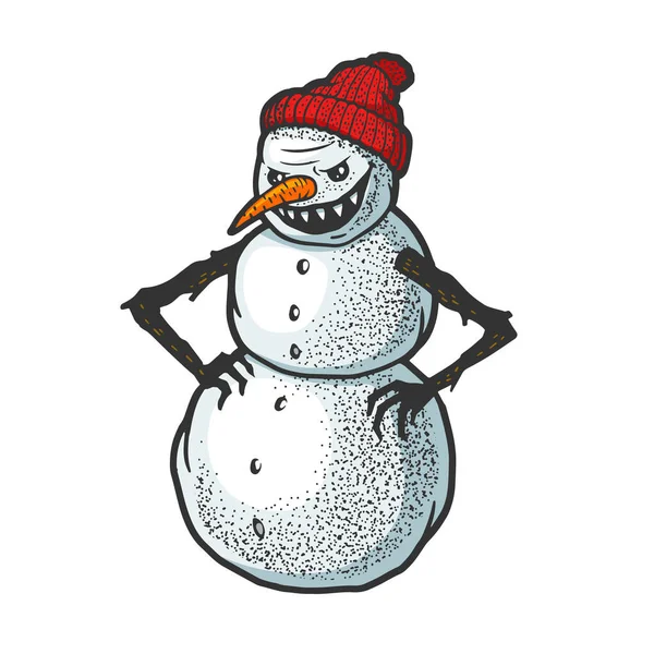 Evil snowman color sketch vector illustration — Stockový vektor