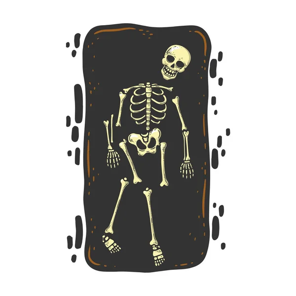 Skeleton in grave color sketch vector illustration — Vetor de Stock
