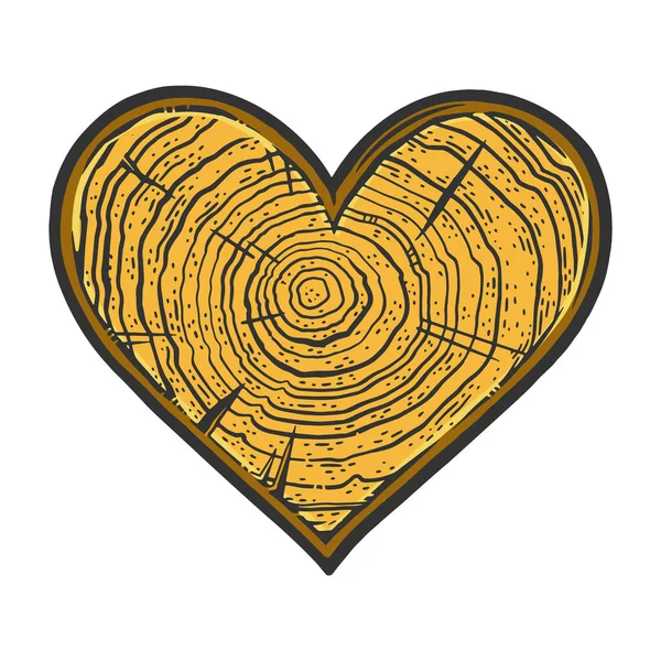 Heart wooden texture line art color sketch vector — Wektor stockowy