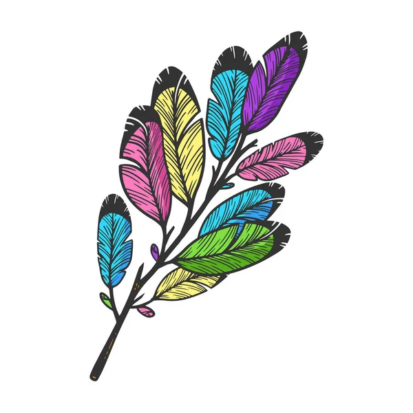 Tüy yaprakları ağaç dalı renk çizim raster