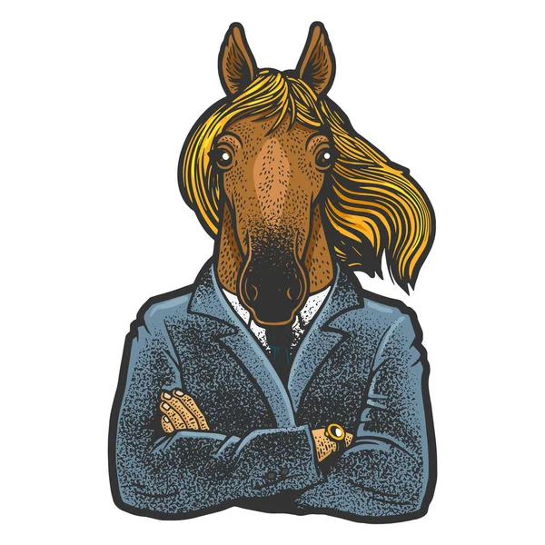 Horse businessman color sketch raster illustration — Stock fotografie