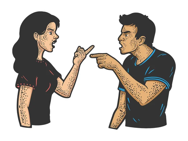 Quarrel in couple color sketch vector illustration — Stock Vector