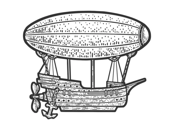 Flying fabulous airship sailboat sketch vector — стоковый вектор