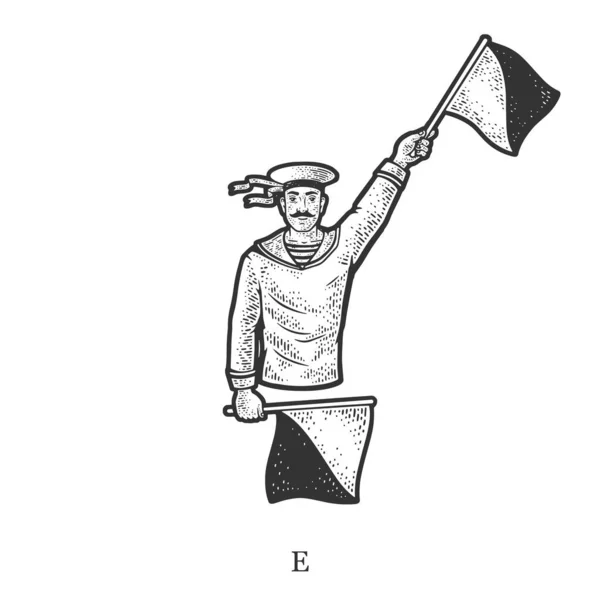 Flag semaphore letter E sketch vector illustration — Vetor de Stock