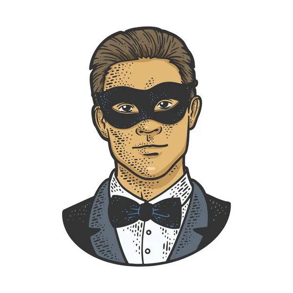 Man in black masquerade mask color sketch vector — Stock Vector