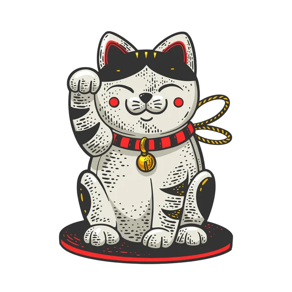 Maneki neko katt färg skiss raster illustration — Stockfoto