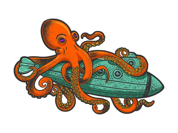 Octopus attacked submarine color sketch raster — Φωτογραφία Αρχείου