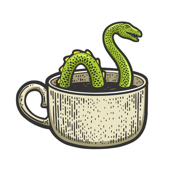 Loch Ness Monster taza color bosquejo vector — Archivo Imágenes Vectoriales