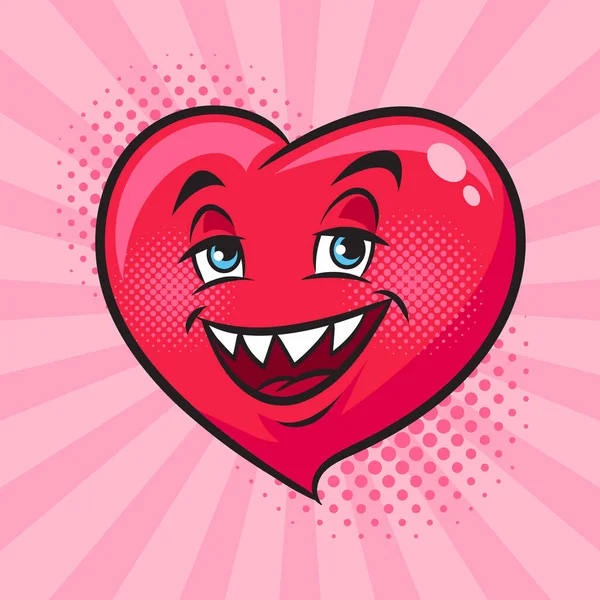 Cartoon heart with smile comic book pop art vector — Stock Vector