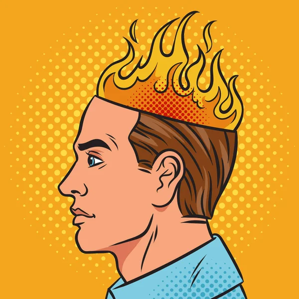 Head with fire comic book pop art vector — Stockvector