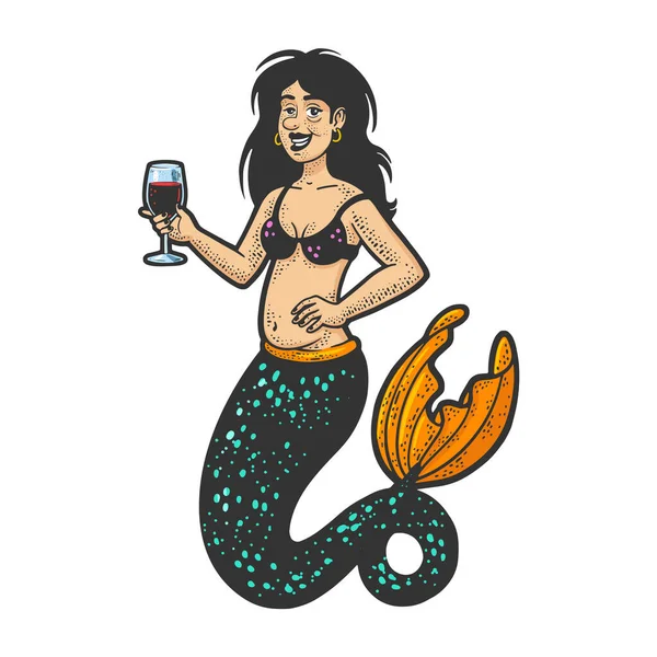 Mermaid alcoholic and wine color sketch vector — Vetor de Stock